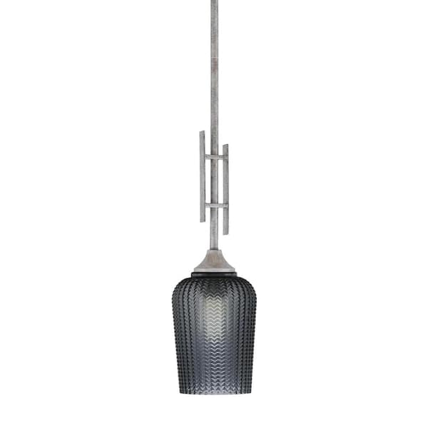Unbranded Ontario 60-Watt, 1-Light Aged Silver Stem Hung Mini Pendant Light with Smoke Textured Glass Shade and No Bulb Included