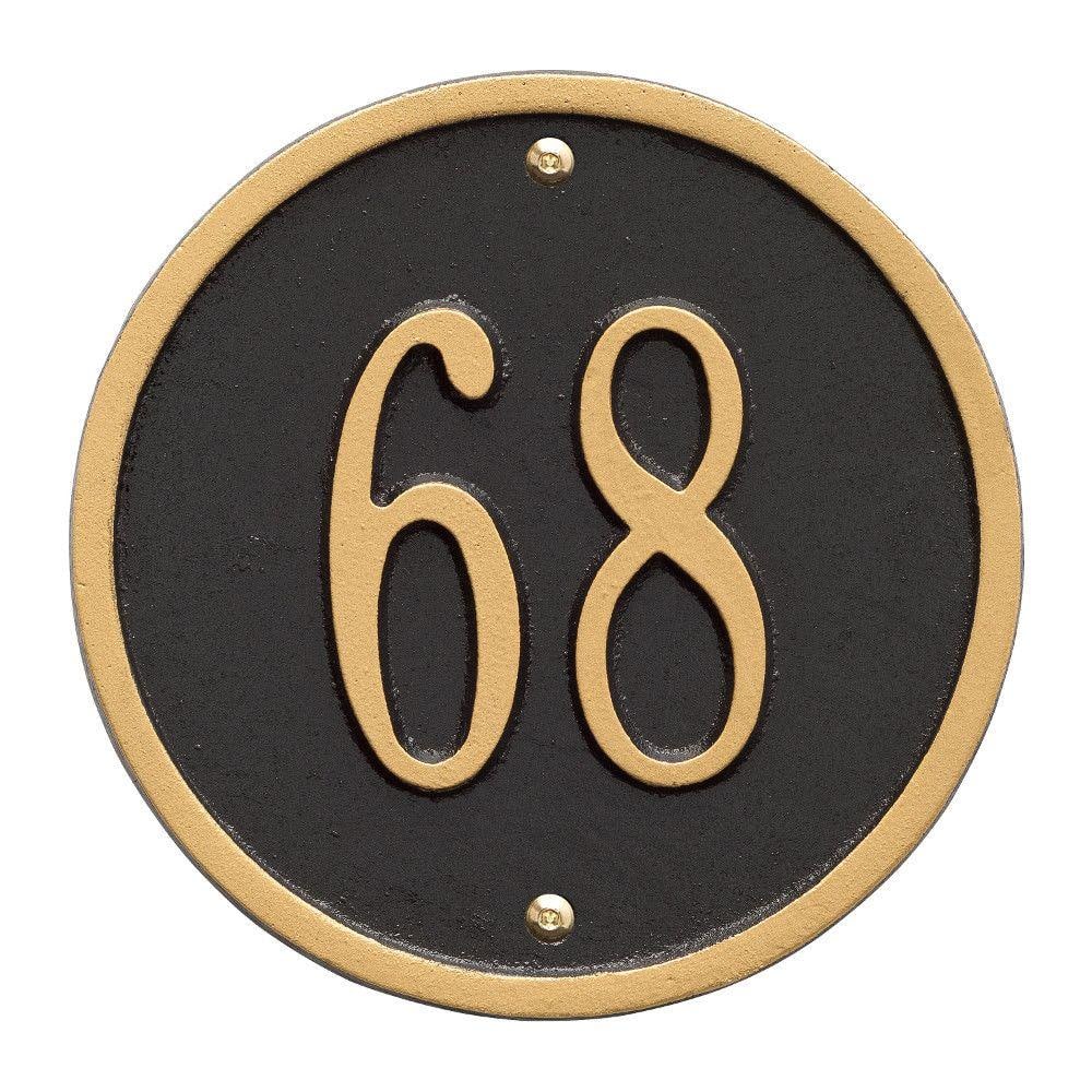 Round Black and Gold Metal Wall Address Plaque