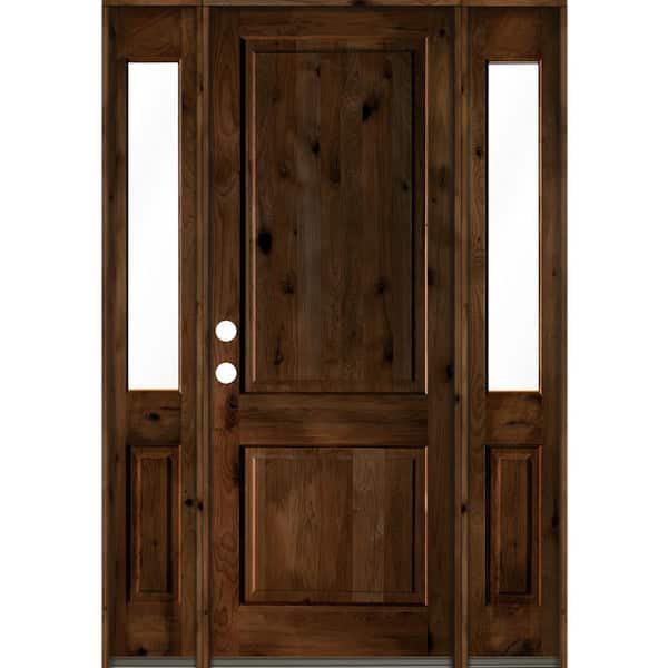 Krosswood Doors 70 in. x 96 in. Rustic Knotty Alder Sq Provincial Stained Wood Right Hand Single Prehung Front Door