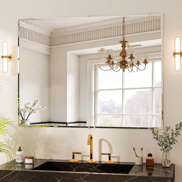 36 in. W x 48 in. H Rectangle Frameless Beveled Edge Design Horizontally and Vertically Bathroom Vanity Wall Mirror
