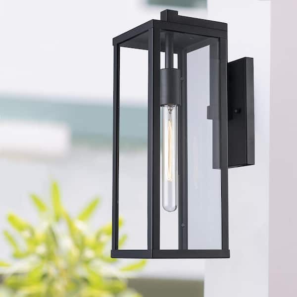 Oxford 17.75 in. 1-Light Black Modern Outdoor Wall Light Fixture with Clear Glass