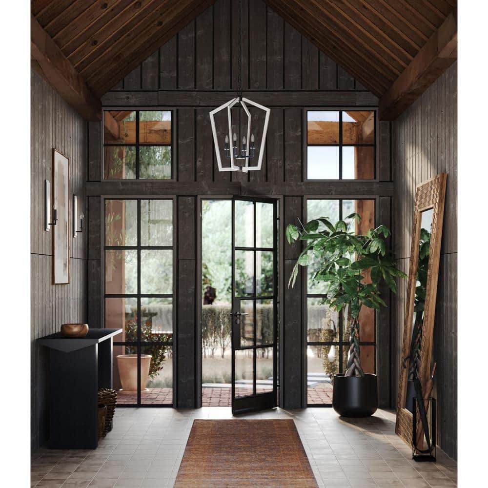 Galloway Matte Black and White 4-Light Foyer Pendant