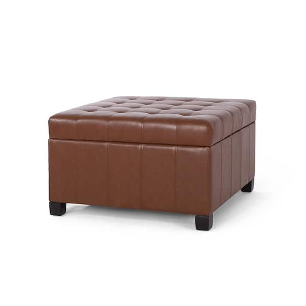 Noble House Rosalla Cognac Brown Storage Ottoman