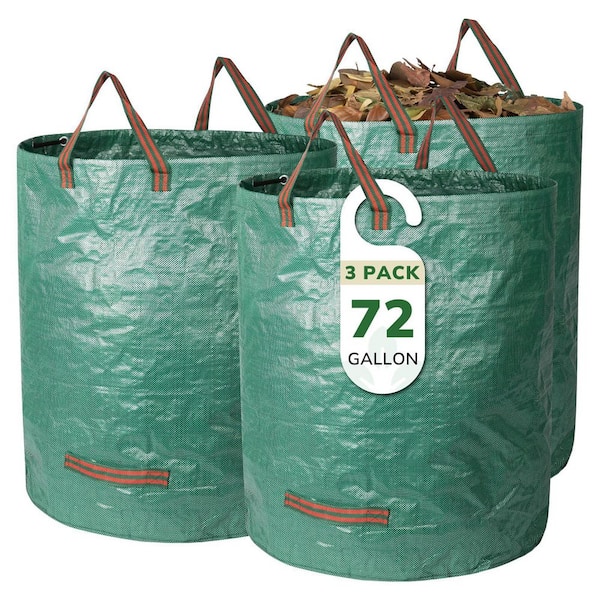 OGETFUUR 3 Pack 72 gal. Reusable Yard Waste Bag, Upright Leaf Collecting Tool with 4 Reinforced Handles for Waste Collection