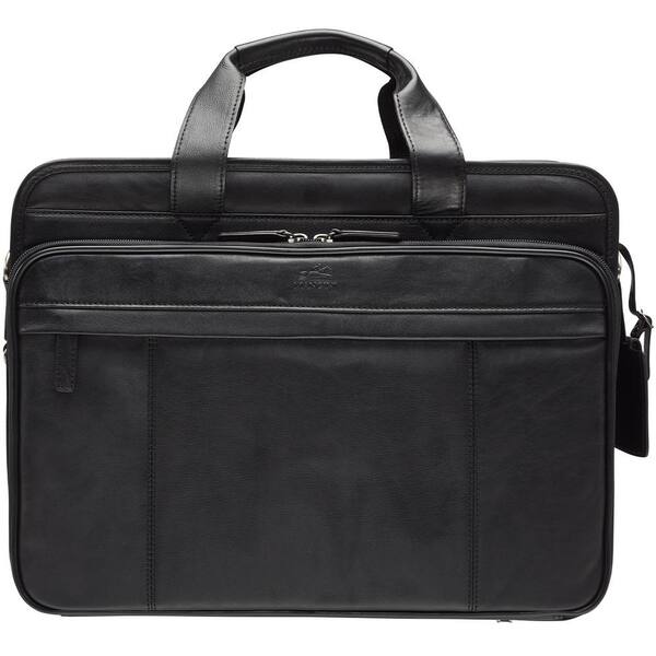 MANCINI Beverly Hills Collection Black Leather Double Compartment Briefcase with RFID Secure Pocket for 17.3 in. Laptop/Tablet