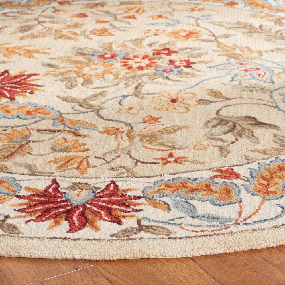 Ivory Floral Handmade Tufted Wool Round Rug 36"