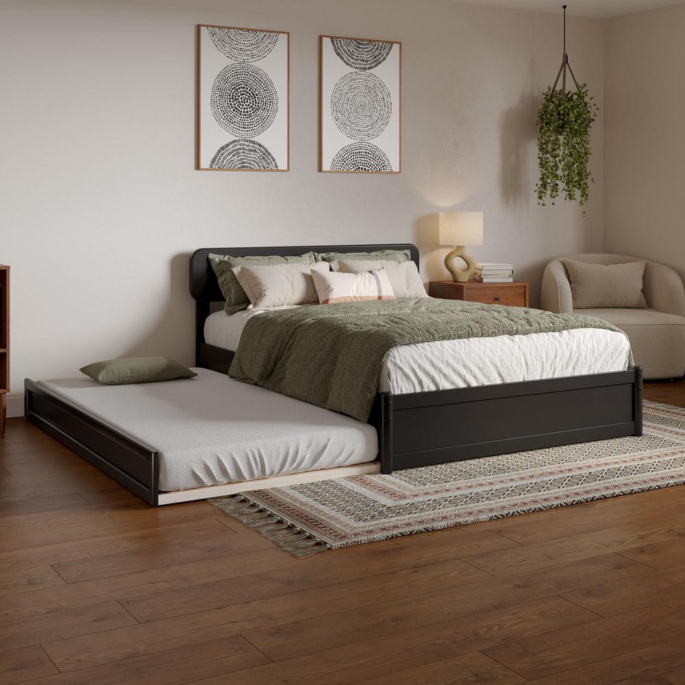 AFI Capri Black Wood Frame Full Platform Bed with Panel Footboard and ...