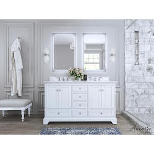 Audrey 60 in. W x 22 in. D Vanity in White with Marble Vanity Top in Carrara White with White Basin