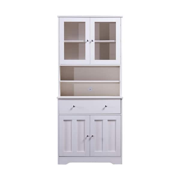 URTR Antique White Wood 31.5 in. Kitchen Food Pantry Cabinet with Glass  Doors and Adjustable Shelves, Tall Storage Cabinet T-02020-A - The Home  Depot