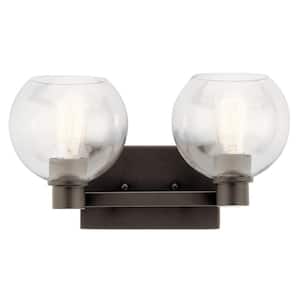 Harmony 15.5 in. 2-Light Olde Bronze Transitional Bathroom Vanity Light with Clear Glass Shade