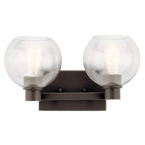 KICHLER Harmony 15.5 in. 2-Light Olde Bronze Transitional Bathroom Vanity Light with Clear Glass Shade