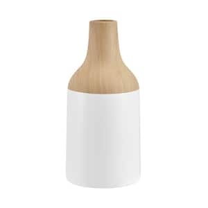 Nora Kanna 12 in. H Ceramic Bottle Cylinder Shape Contemporary 2 Tone Multi-Colored Tabletop Vase White and Beech