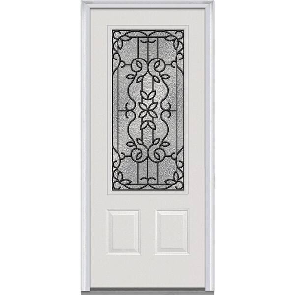 MMI Door 32 in. x 80 in. Mediterranean Left-Hand 3/4 Lite 2-Panel Classic Primed Steel Prehung Front Door