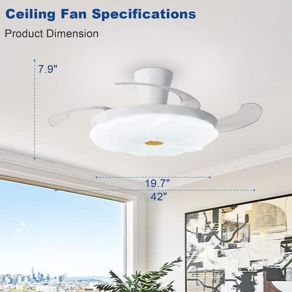 Depuley 42 in.White Housing Clear 4-Blade Flush Mount Retractable