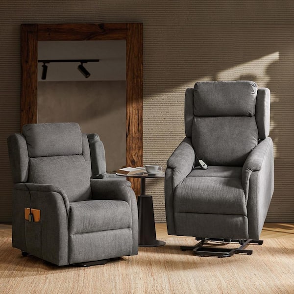 JAYDEN CREATION Narciso Brown 28.3 in. W Upholstered Lift Assist Power Recliner with Flared Arms (set of 2)