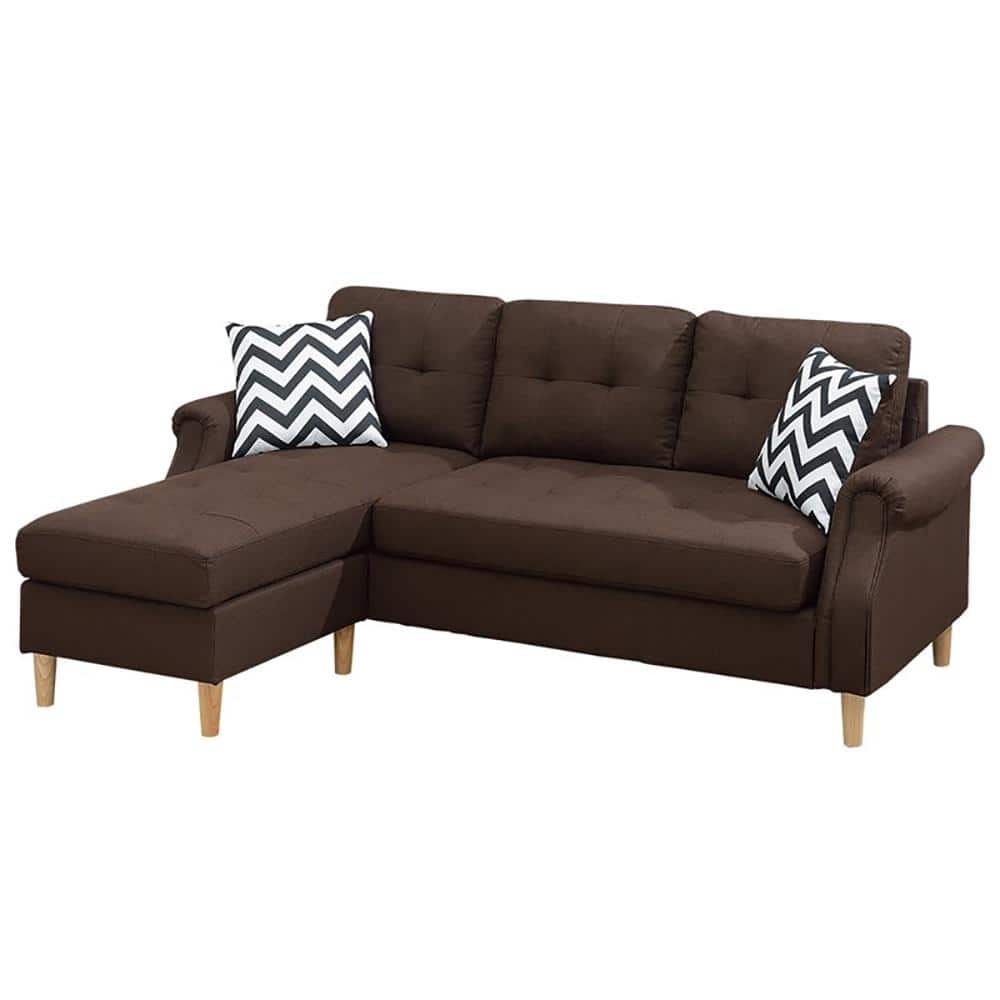 87 in. W Rolled Arm Linen Like Fabric Modern L-Shaped Coffee Sectional 2-Sofa Set in Brown
