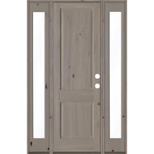 58 in. x 96 in. Rustic Knotty Alder Square Top Left-Hand/Inswing Clear Glass Grey Stain Wood Prehung Front Door w/DFSL