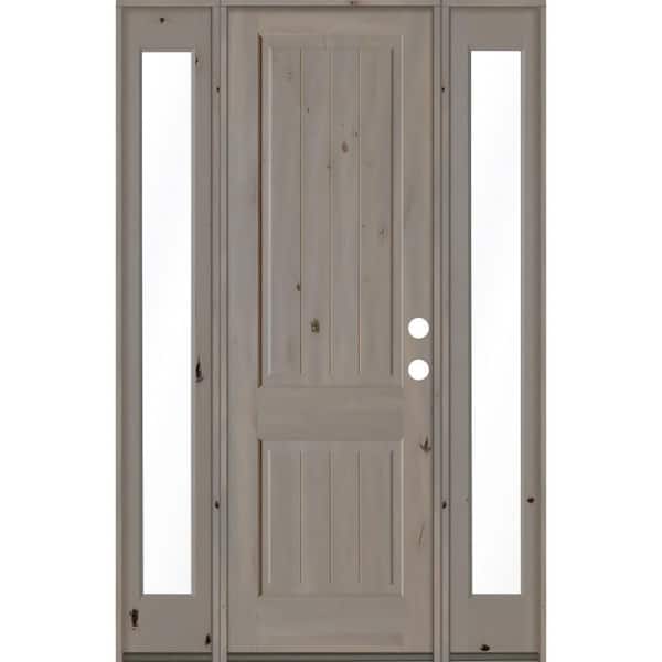 Krosswood Doors 58 in. x 96 in. Rustic Knotty Alder Square Top Left-Hand/Inswing Clear Glass Grey Stain Wood Prehung Front Door w/DFSL