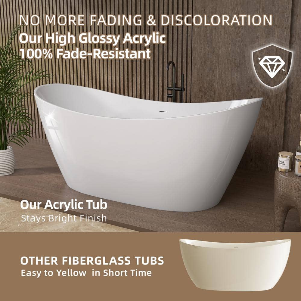 68'' White Acrylic Freestanding Double Slipper Soaking Tub