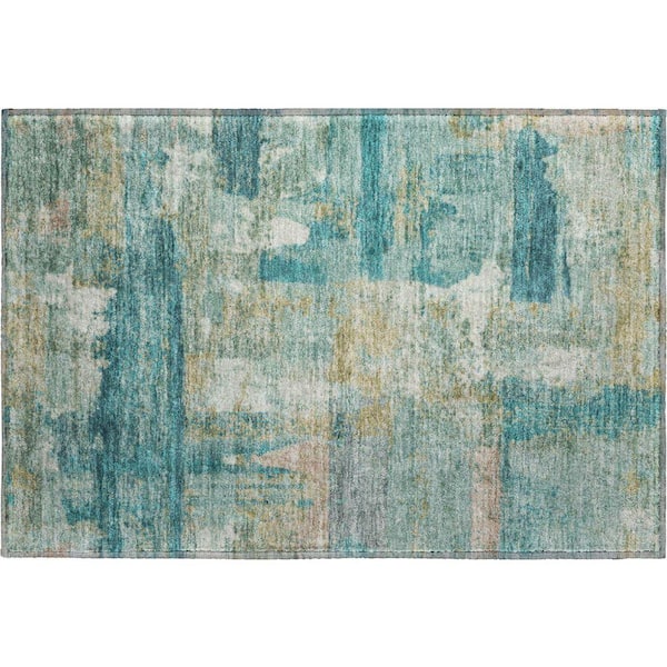 Mayfield Premium Machine Washable Abstract AMF2147 Teal 2 ft. x 3 ft. Accent Rug