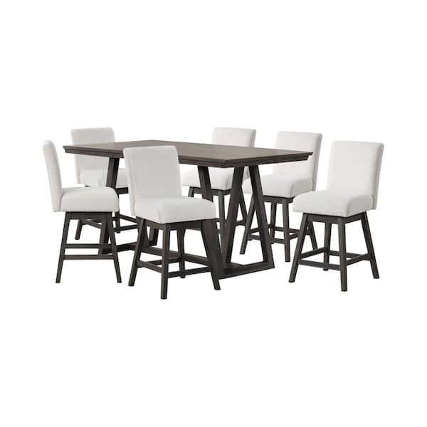 High Line 7-Piece White Wood Top Counter Table Set with Swivel Stools (Seats-6)