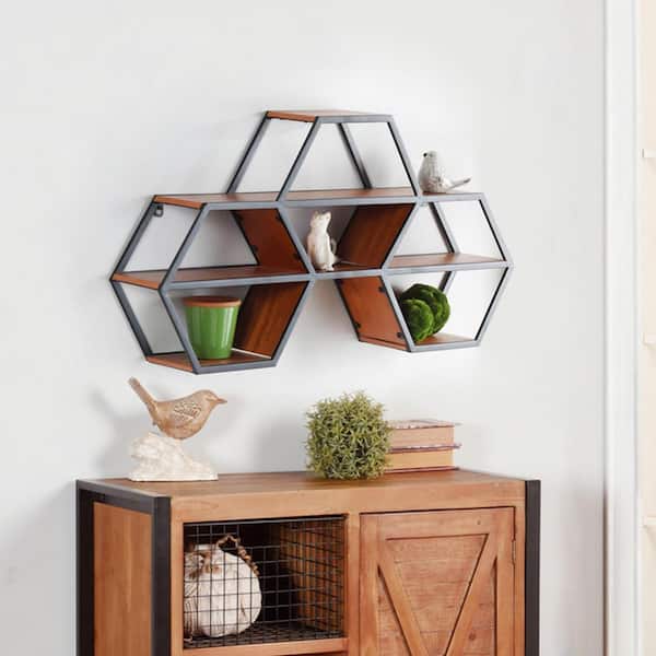 StyleWell 18 in. H x 33 in. W x 6 in. D Hexagonal Wood and Metal Floating Shelf