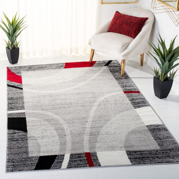 Skyler 4 ft. x 6 ft. Gray/Red Geometric Border Area Rug
