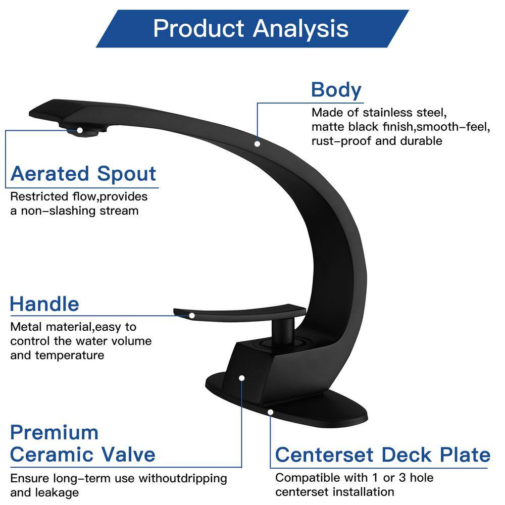 Matte Black Single Handle Mid Arc Bathroom Faucet