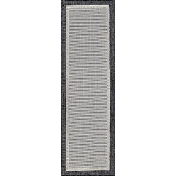 Tayse Rugs Eco Solid Border Black 3 ft. x 10 ft. Indoor/Outdoor Runner Rug