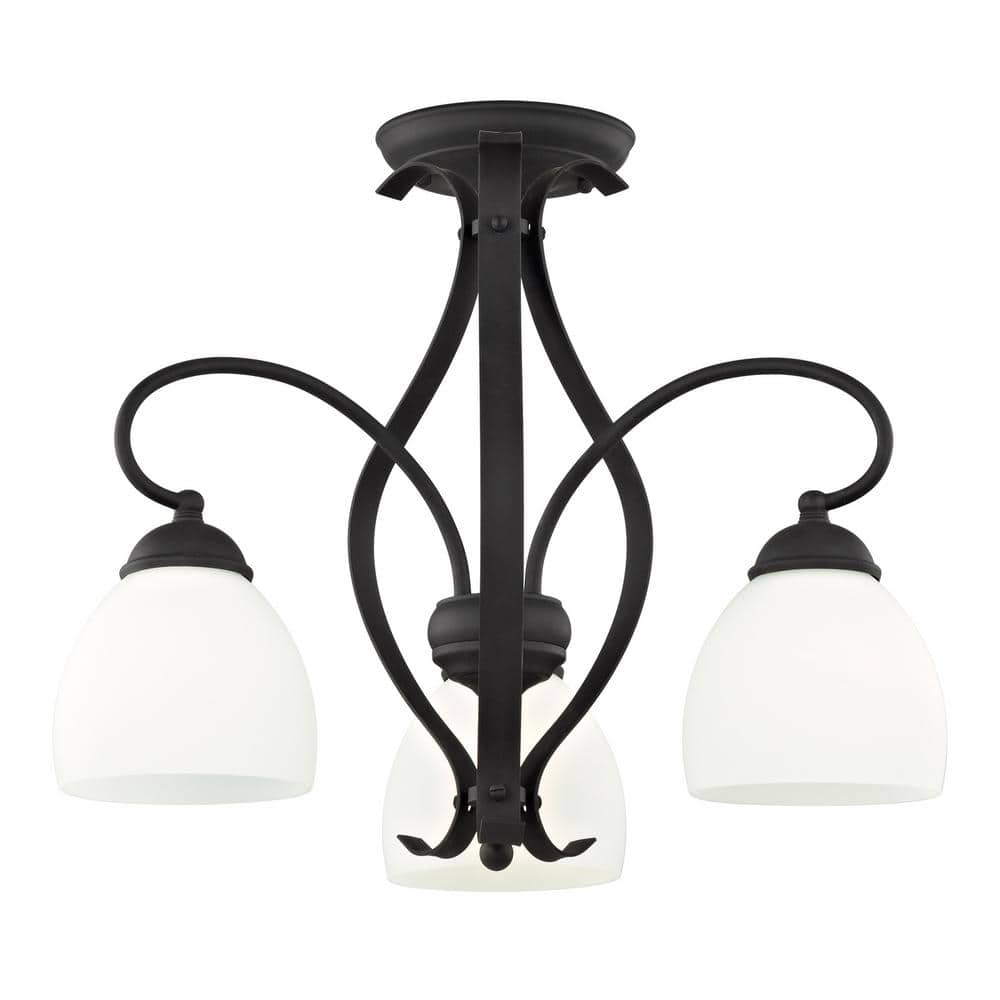 Black 3-Light Convertible Hanging Lantern with Hand Blown Satin White Glass