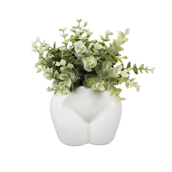 Flora Bunda 9 " White Artificial Eucalyptus in Ceramic