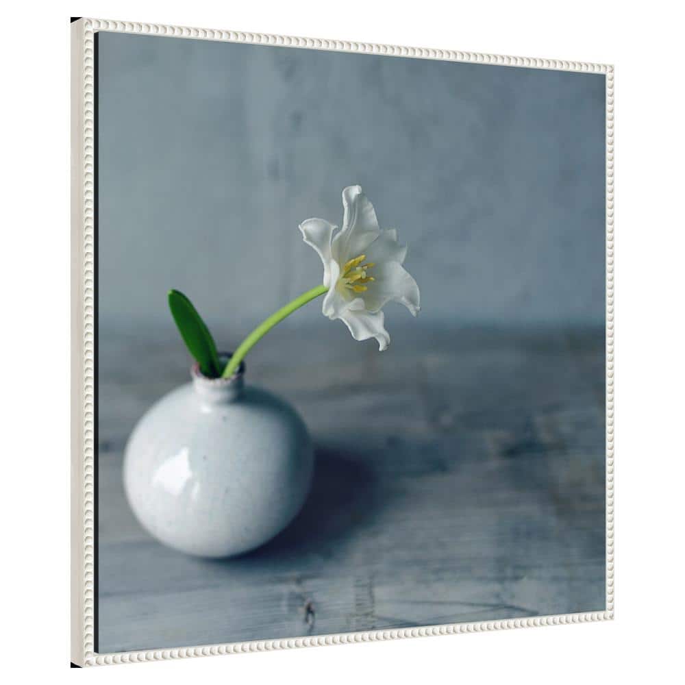 White Flower in Vase Framed Canvas Wall Art