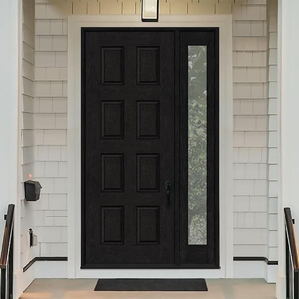 Regency 53 in. x 96 in. 8-Panel LHIS Onyx Stain Mahogany Fiberglass Prehung Front Door w/14in.Sidelite