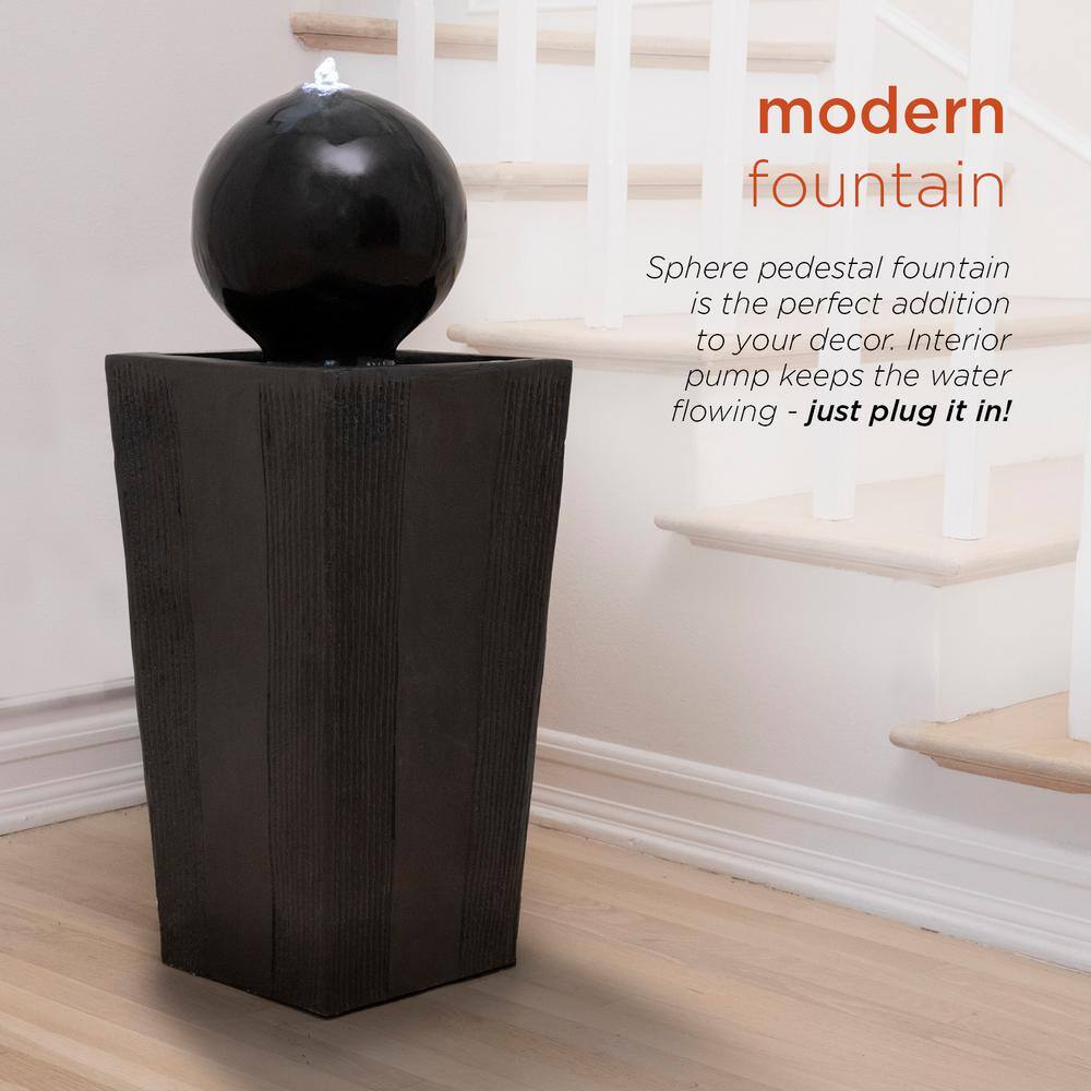 Black Polystone 33" Sphere Pedestal Water Fountain