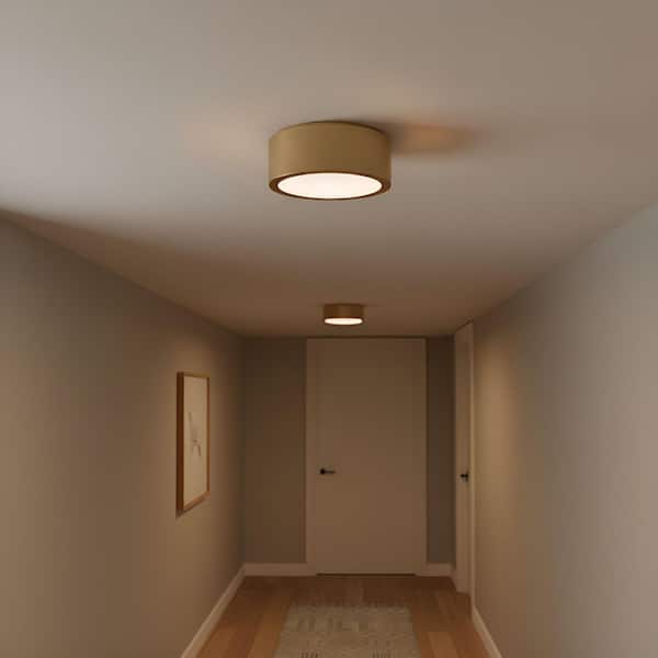 Albee Small 10 in. 1-Light Satin Brass Modern Ceiling Flush Mount