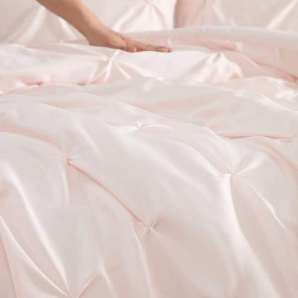 Laura Ashley Solid Pintuck 3-Piece Light Pink Satin King Comforter
