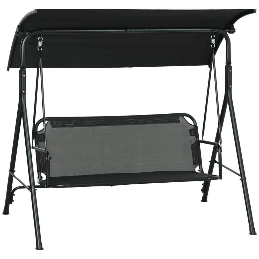 Black 3-Person Metal Patio Swing Chair with Steel Frame Stand and Adjustabl