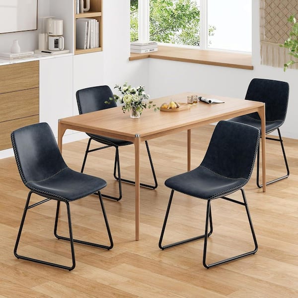 Lirago Dark Blue Waterproof Faux Leather Dining Chair (Set of 4)