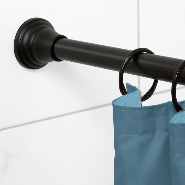 NeverRust Decorative Finial 44 in. - 72 in. Aluminum Adjustable Tension No-Tools Shower Curtain Rod in Black