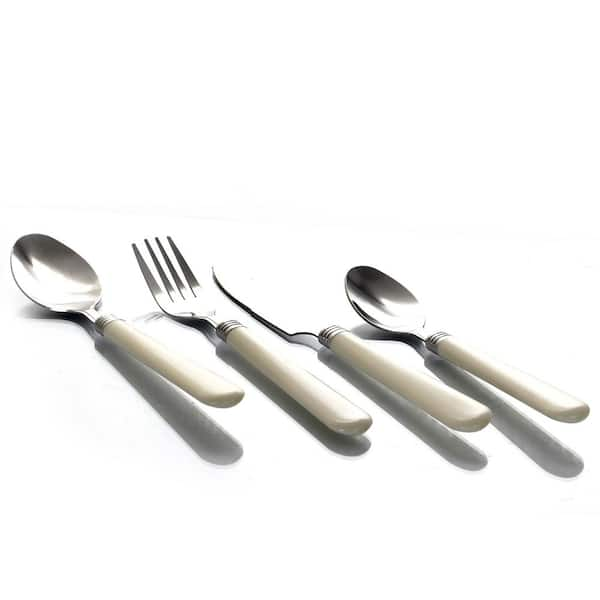 FLATWARE SET WITH HANDLE DETAIL (SET OF 4) - Cream