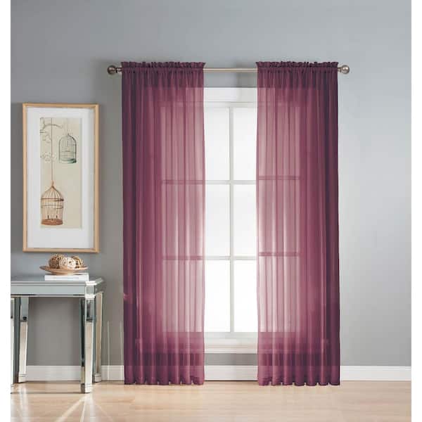 Window Elements Sheer Diamond Sheer 56 in. W x 84 in. L Rod Pocket Extra Wide Curtain Panel in Plum