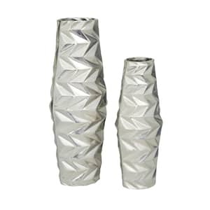 20 in., 15 in. Silver Aluminum Metal Geometric Decorative Vase (Set of 2)