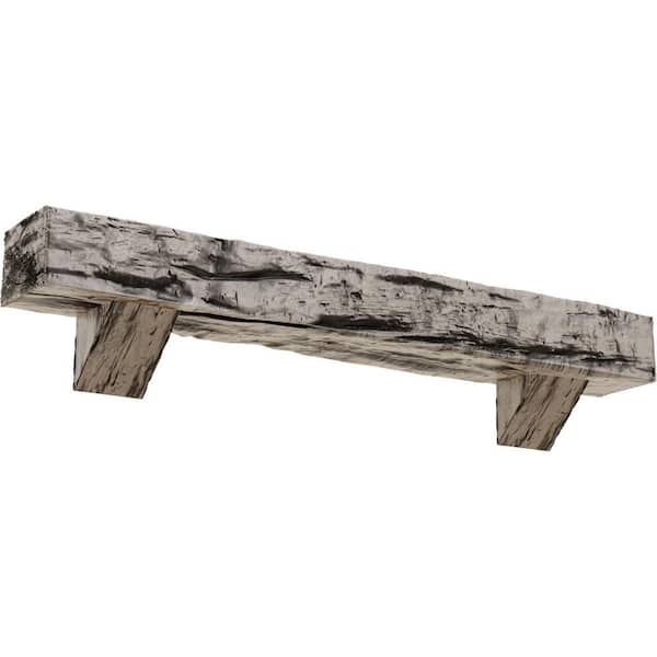 Ekena Millwork 4 in. x 6 in. x 6 ft. Riverwood Faux Wood Fireplace Mantel Kit, Breckinridge Corbels, Burnished Pine