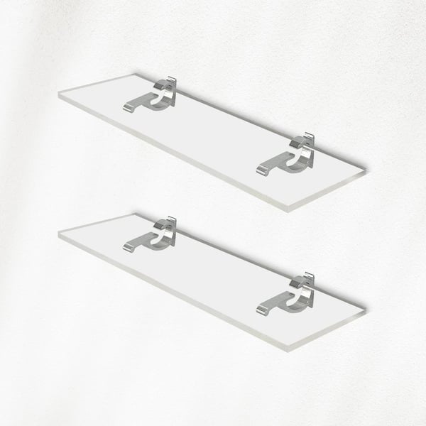 Fab Glass and Mirror 6 in. W x 0.75 in. H x 14.5 in. D Floating Wall Mount Clear Acrylic Rectangular Shelf in Chrome Brackets Pack of 2
