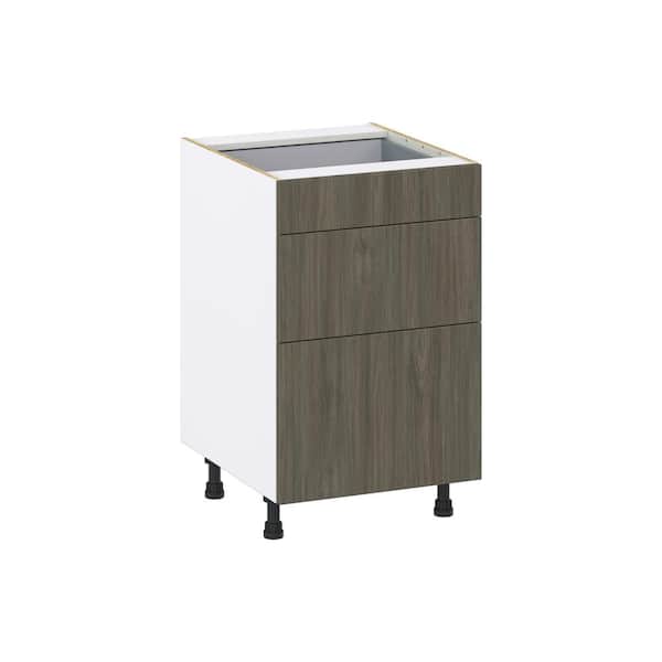 J COLLECTION Medora Textured Slab Walnut Assembled 24 in. W x 34.5 in. H x 21 in. D Vanity 3 Drawers Base Kitchen Cabinet