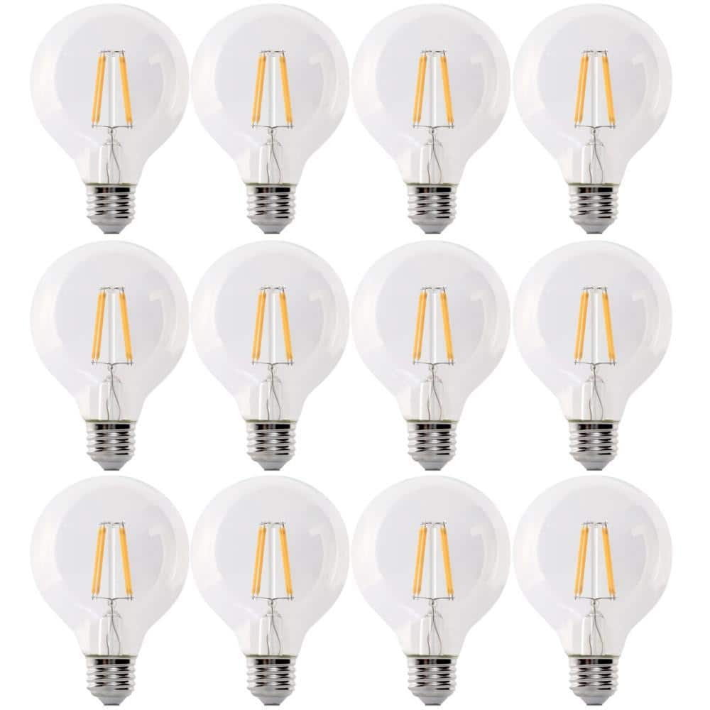 40-Watt Equivalent G25 Globe Dimmable Filament Clear Glass E26 LED Vintage Edison LIght Bulb, Bright White 3000K 12-Pack -  Feit Electric, G2540/930FI/3/4