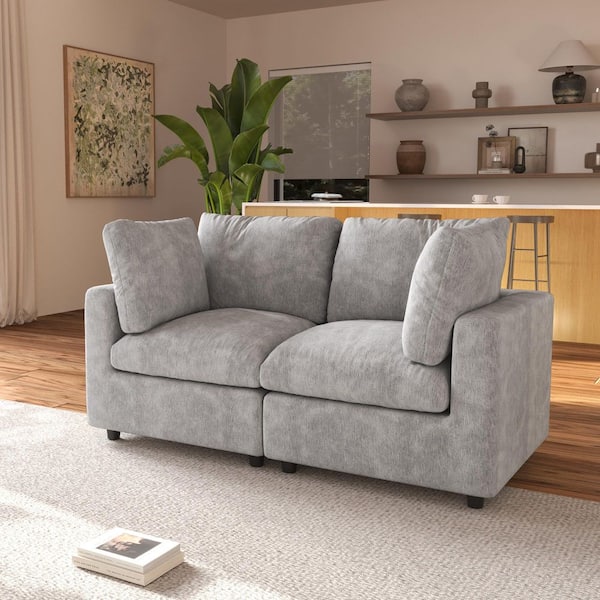 J&E Home 67 in. Square Arm Chenille Couch Modular Free Combination Sectional Sofa in. Gray 2 Piece