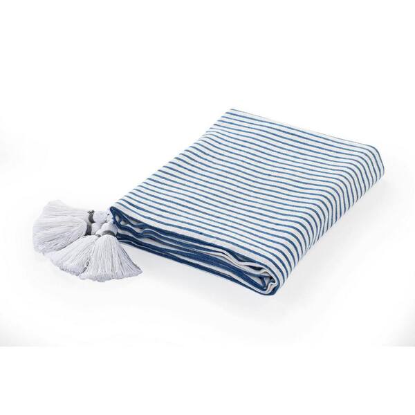 HomeRoots Charlie Blue and White Striped Cotton Throw Blanket
