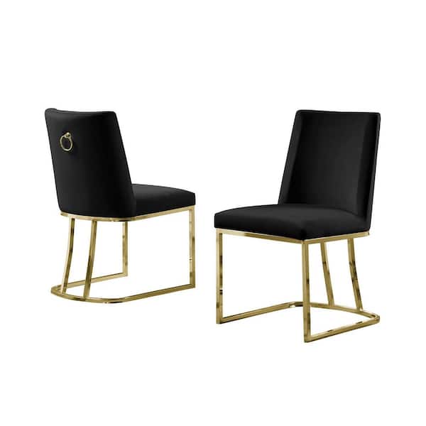 Best Quality Furniture Will Black Velvet Gold Chrome Legs Chairs (Set