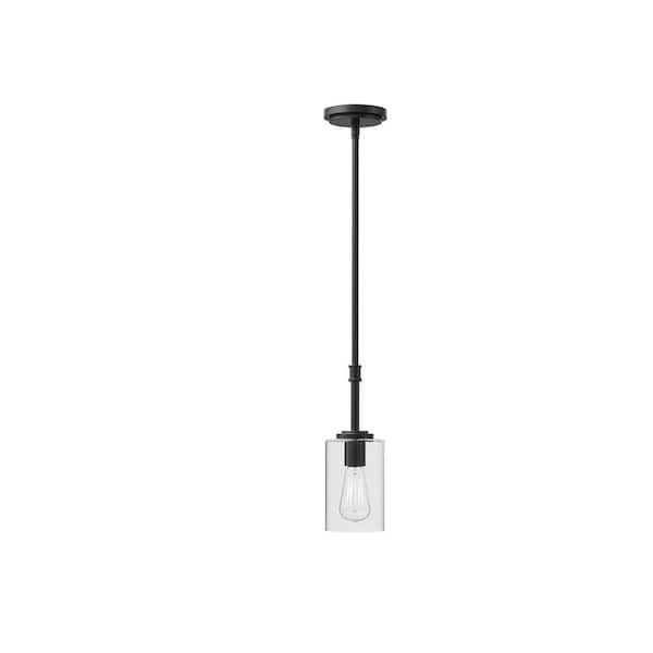 LumLight Wexton 5 in. Plug and Play 1-Light Black Pendant Light with SkyPlug